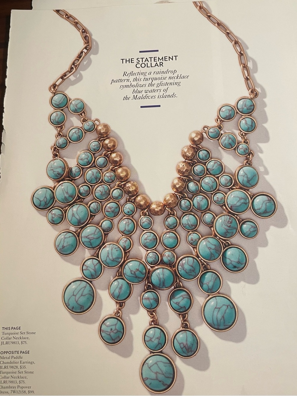 Lucky Brand Elegant Gold and Turquoise Statement Necklace.